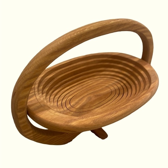 Wooden Ways oval oak wood Folding Basket handcrafted in the USA felt bottoms - Picture 2 of 12